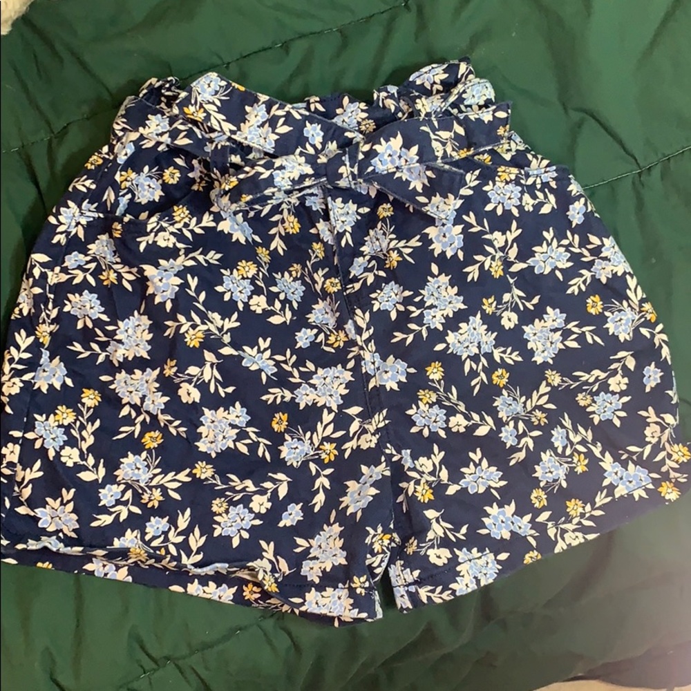 High waisted floral navy blue shorts